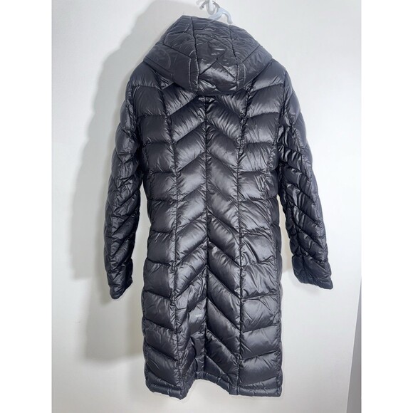 Calvin Klein Black Packable Premium Down Puffer Parka Long Coat Hood Women Large - Picture 6 of 13